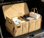 Foldable Multi-Compartment Mustard-Yellow Organizer With Adjustable Straps