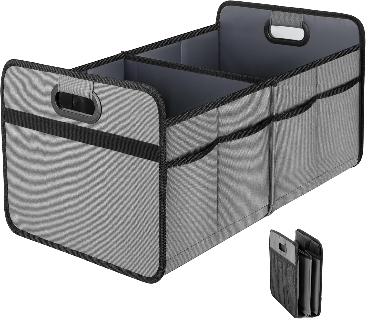 91tvwcMLtL._AC_SL1500_.jpg Non-Slip, Foldable, Dual-Compartment Gray Trunk Organizer - Image 1
